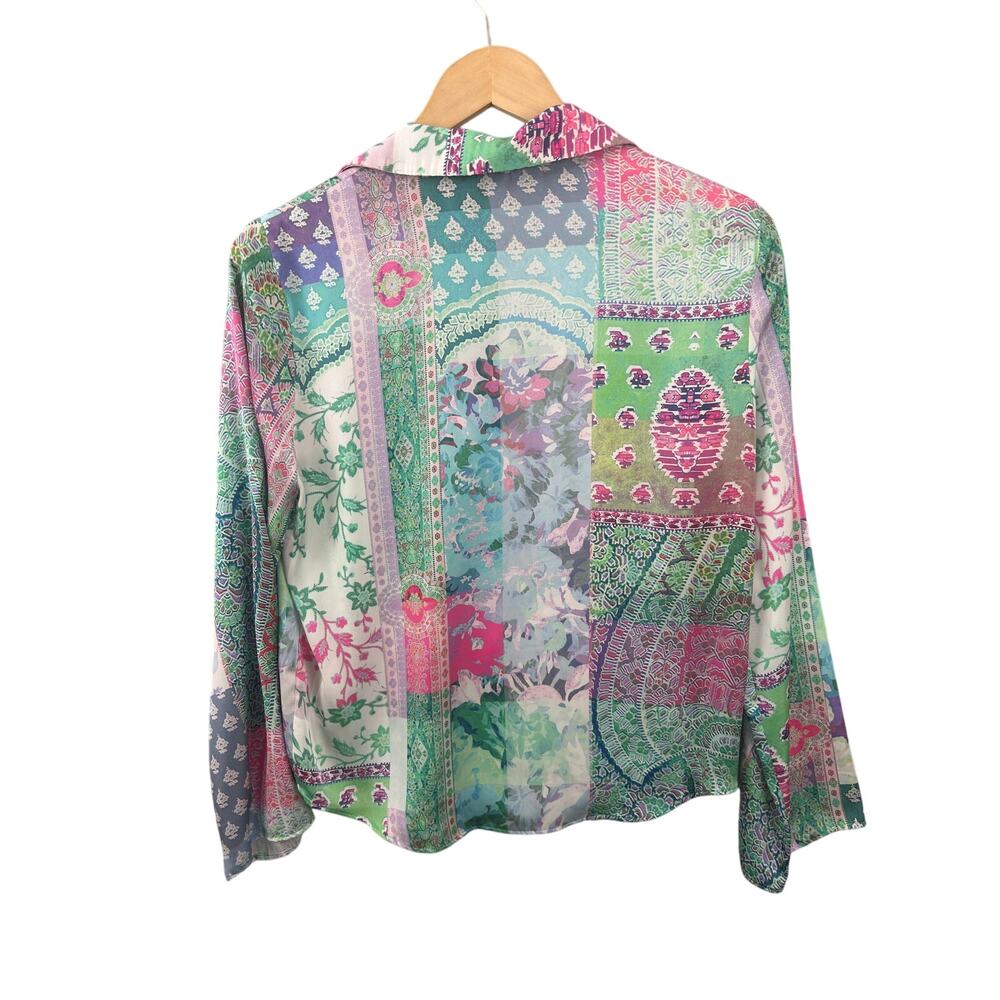 Zara Patchwork Floral Button Blouse Satin Sheer L… - image 3